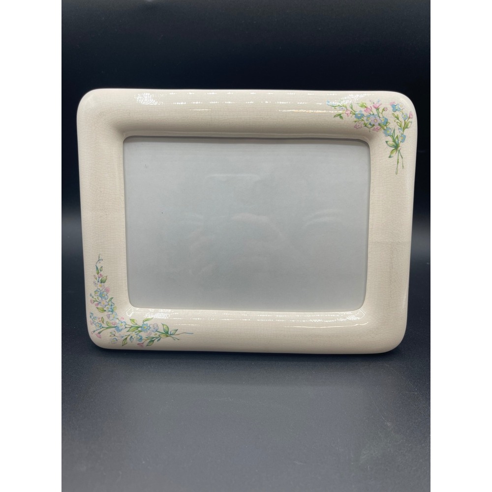 Vintage Ceramic Crackle Glaze Floral Picture Frame Cream Blue Pink 4x6 Tabletop